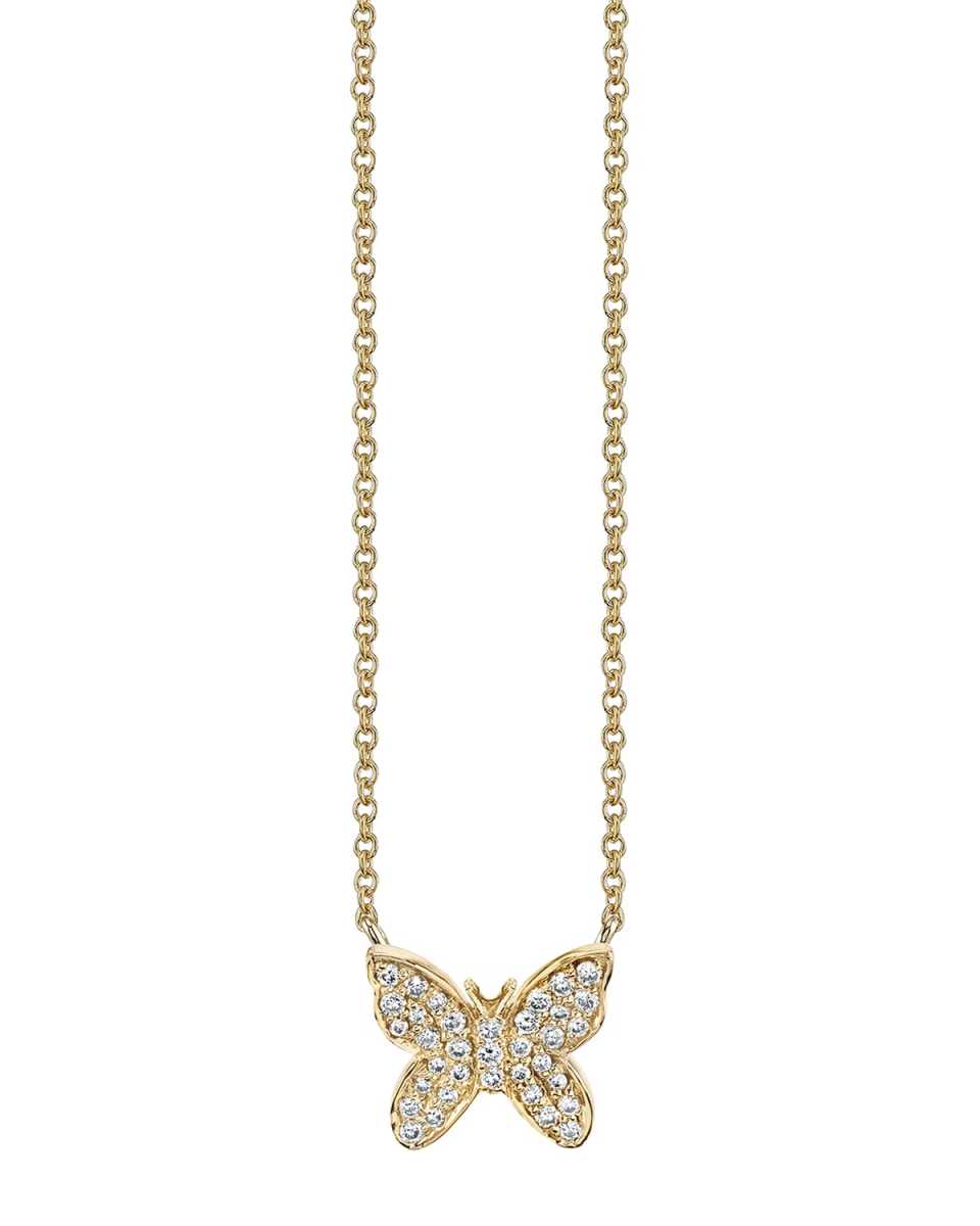 14k Yellow Gold Diamond Butterfly Necklace